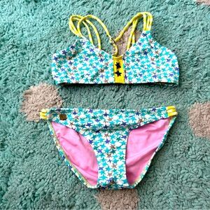 Agatha Ruiz De La Prada Bikini Swim Top Bottoms Yellow Aqua Blue Star Strappy 14